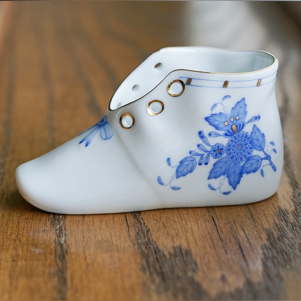 Herend Hvngary Hand Painted porcelain baby shoe